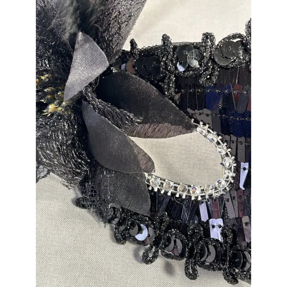 Venetian Masquerade Sequins Flower Feathers Black Half Mask‎ Dance Costume